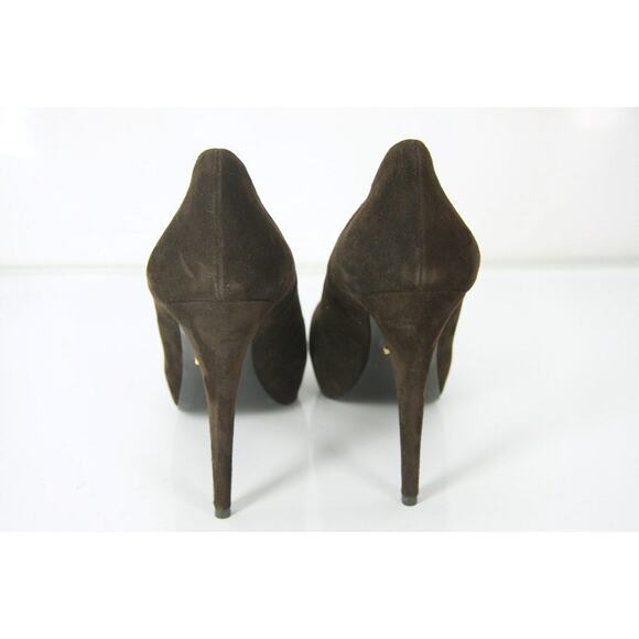 Prada Classic Brown Suede Leather Hidden Platform Heel Pump Pointy Toe NIB - Picture 9 of 10